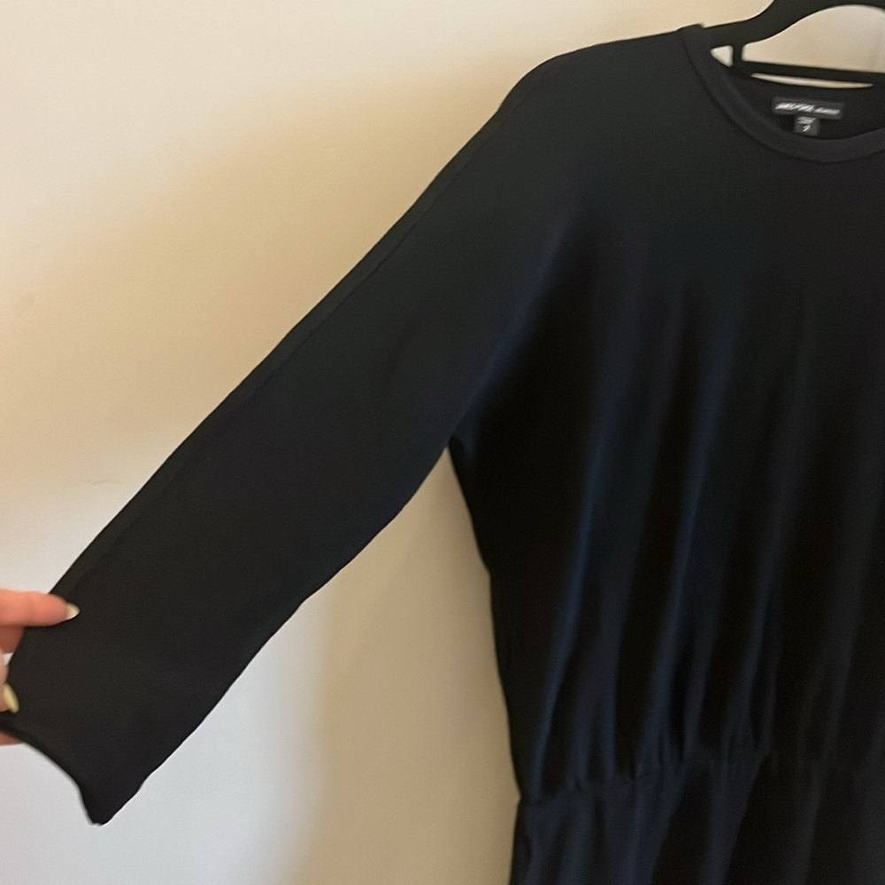 James Perse Dress Elastic Waist 3/4 Sleeves Crewneck JP Size 2 Medium Black - Picture 4 of 10